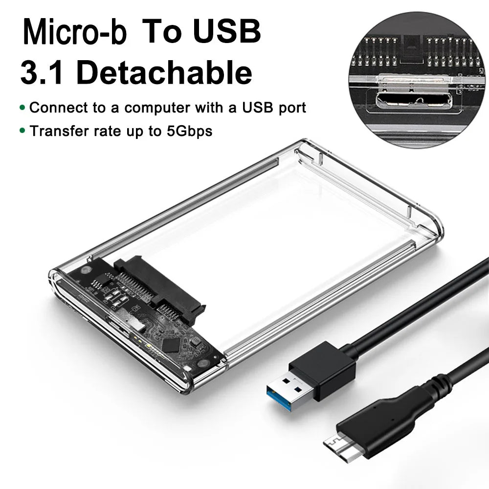 2.5 Inch HDD SSD Case SATA to USB 3.1 Type C 4TB Transparent External Hard Drive Housing Compatible UASP SATA III Laptop