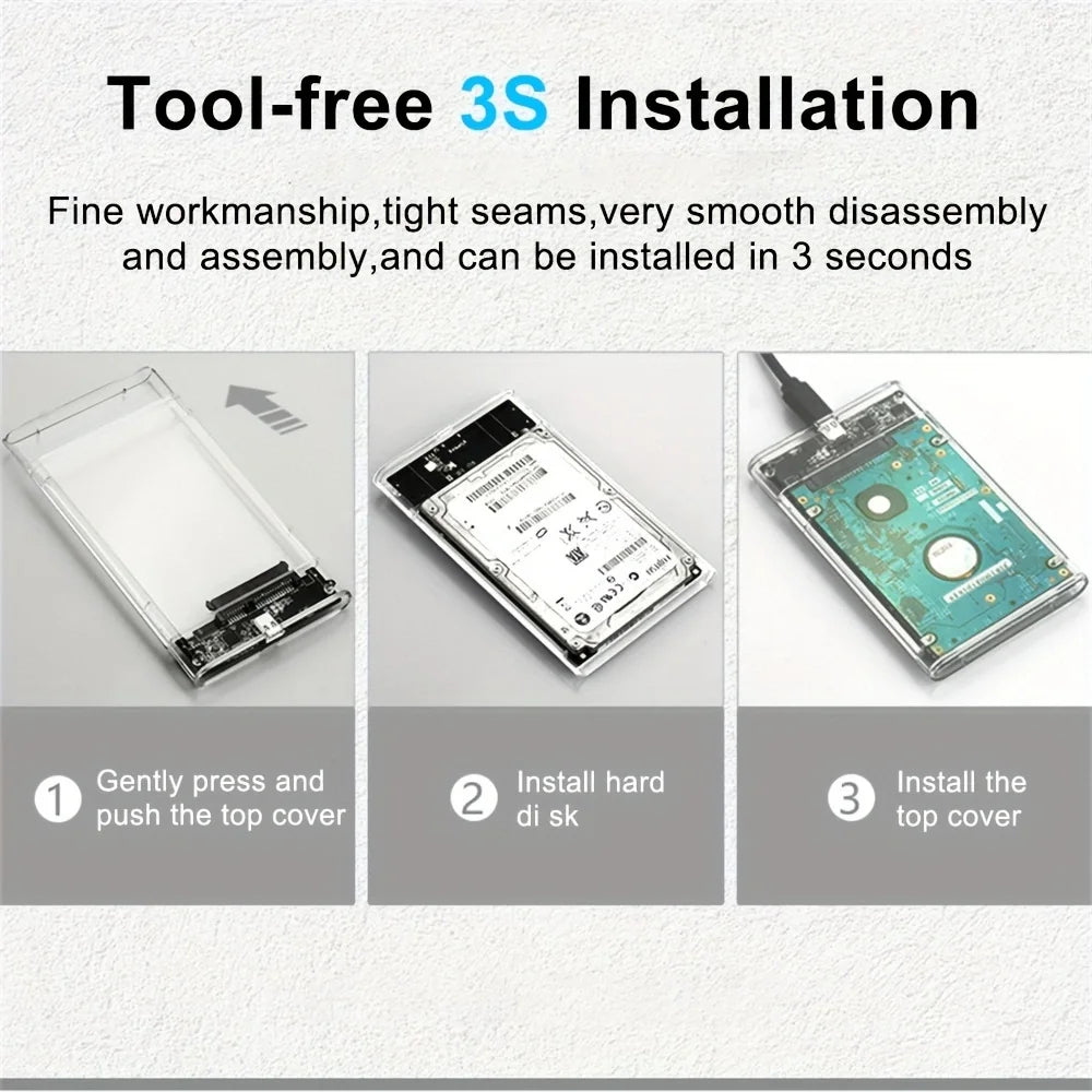2.5 Inch HDD SSD Case SATA to USB 3.1 Type C 4TB Transparent External Hard Drive Housing Compatible UASP SATA III Laptop