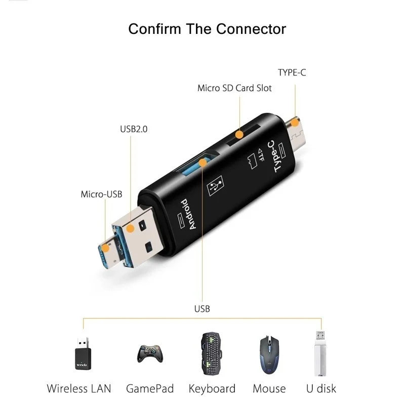New 5 in 1 Multifunction USB 2.0 Type C USB Micro USB SD TF Memory Card Reader for Android Computer Dock OTG Type C Adapter