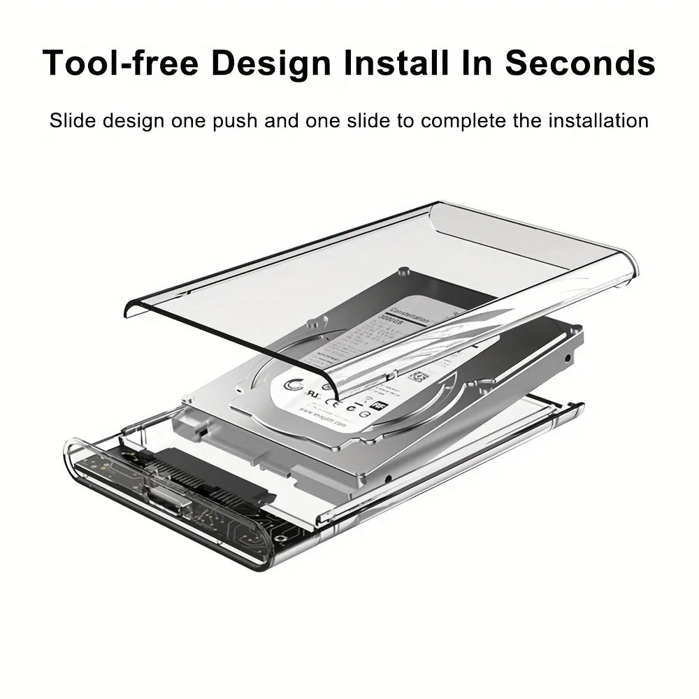 2.5 Inch HDD SSD Case SATA to USB 3.1 Type C 4TB Transparent External Hard Drive Housing Compatible UASP SATA III Laptop