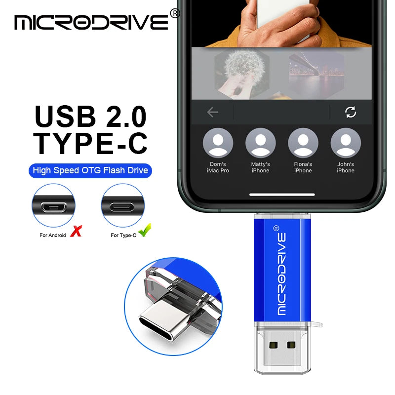 Pendrive Type C OTG USB Flash Drive 128GB 64GB 32GB 16GB 8GB 4GB USB Memory Stick 2.0 Pendrive High Speed for Type-C Device