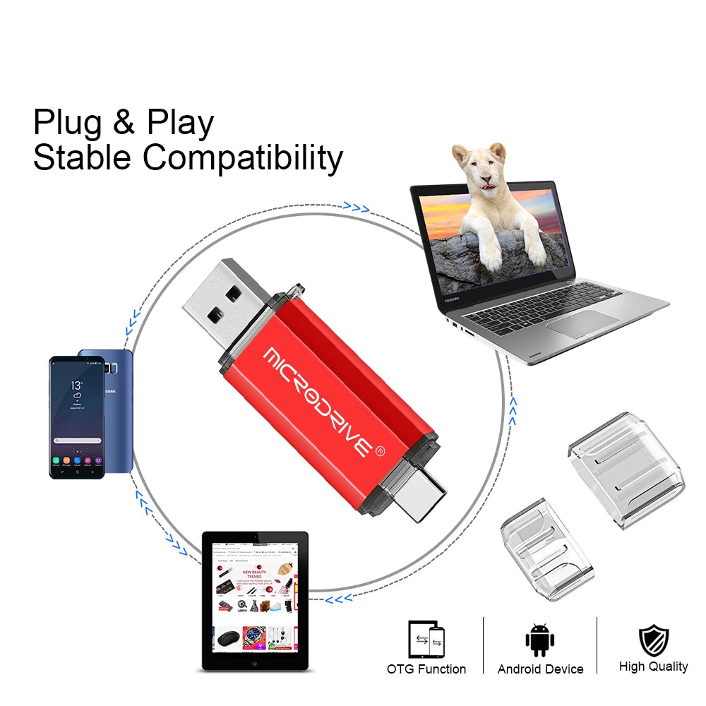Pendrive Type C OTG USB Flash Drive 128GB 64GB 32GB 16GB 8GB 4GB USB Memory Stick 2.0 Pendrive High Speed for Type-C Device