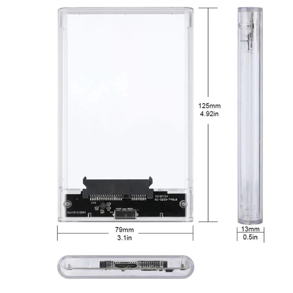 USB 3.0/Type C HDD Enclosure 2.5 inch SATA SSD External Hard Drive Case with 5Gbps Transfer Speed Clear Harddisk Boxs Tool-Free