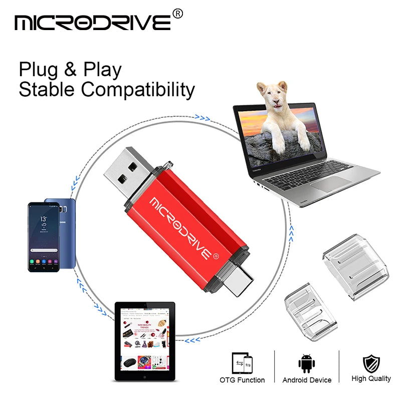 Pendrive Type C OTG USB Flash Drive 128GB 64GB 32GB 16GB 8GB 4GB USB Memory Stick 2.0 Pendrive High Speed for Type-C Device